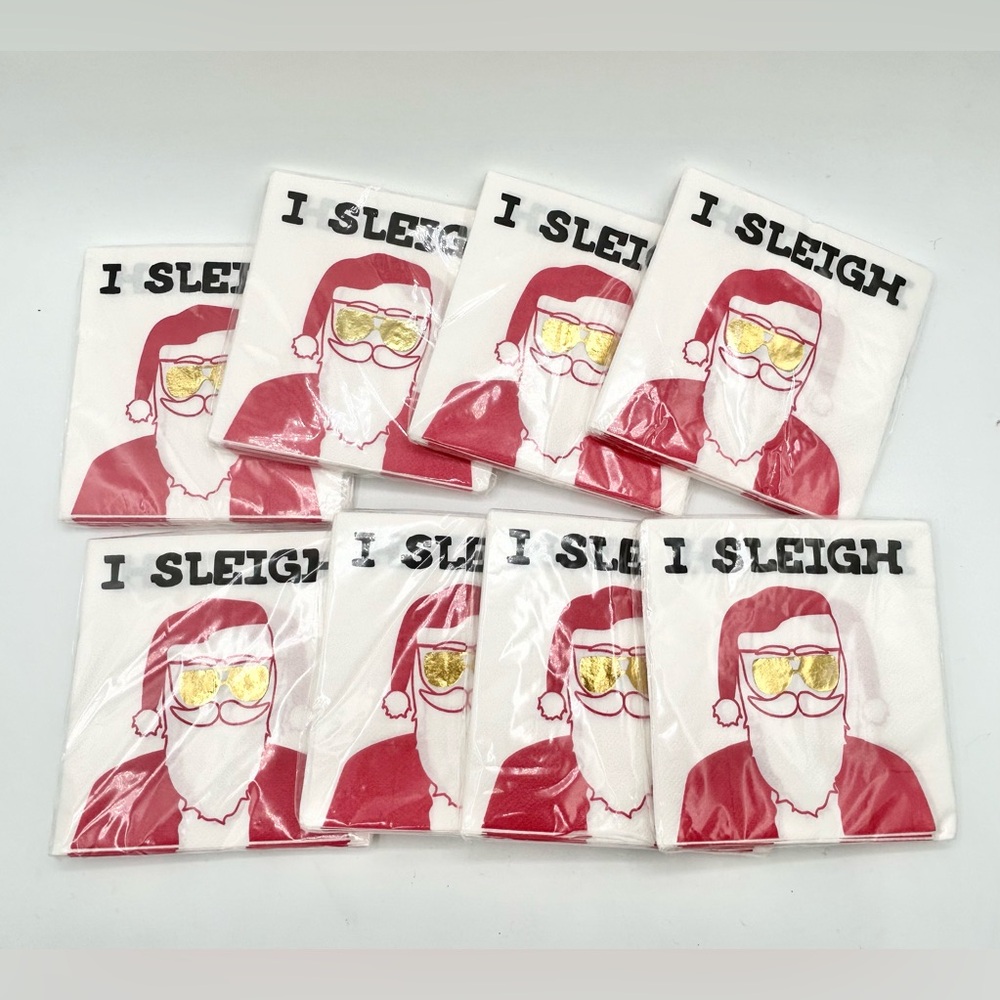 Christmas Cocktail Paper Beverage Napkins I Sleigh Santa Lot of 8 Packs New
